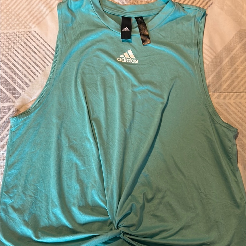 Adidas Green Sleeveless Muscle Tee with Tie Front